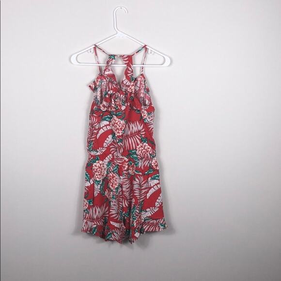 Red Ruffle Romper Tropical Floral - Picture 6 of 9